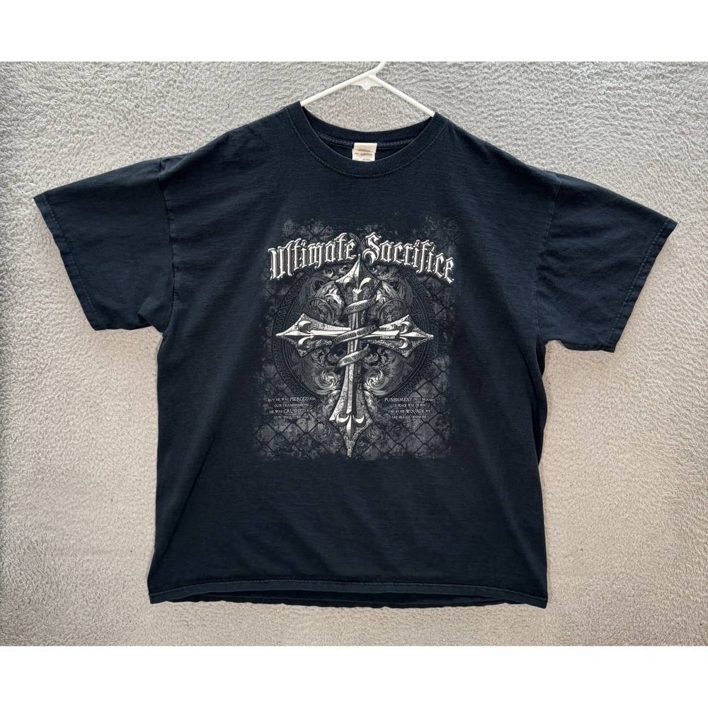 Vintage Jesus Shirt Adult 2XL XXL Black Affliction Style Cross Religious Y2K